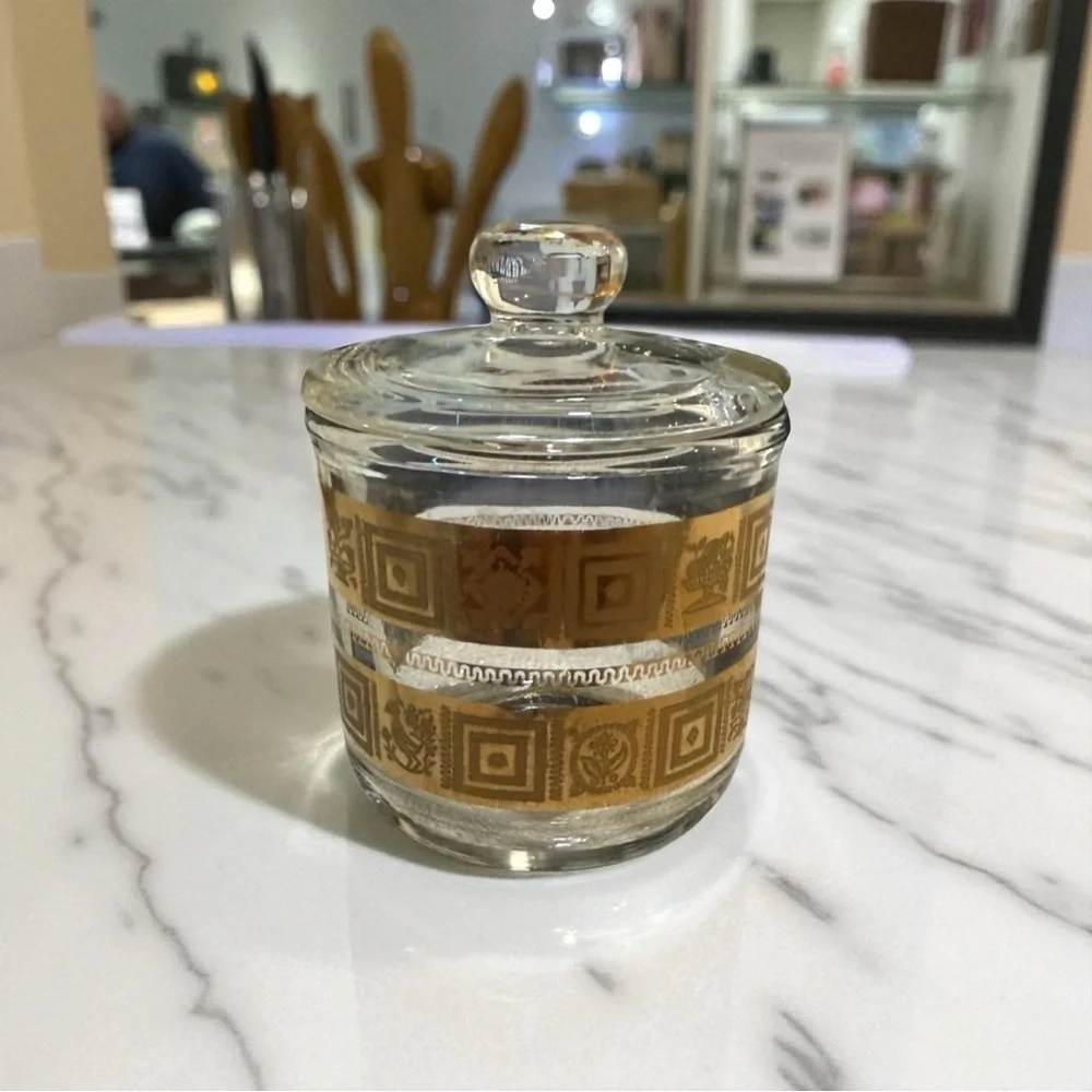 Elegant Clear Glass with Gold Accents Vase w/Lid